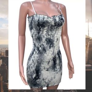 Sexy tie dyed Black smocked fitted mini dress new